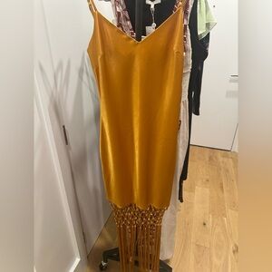 Camila Coelho Gold Sheath Mini Dress V-Neck Sleeveless